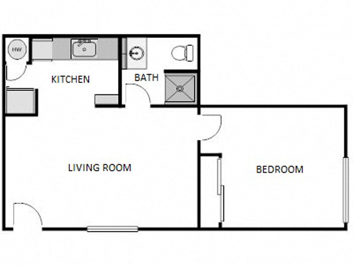 Floor plan for 1 bed, 1 bath, 470 sqft